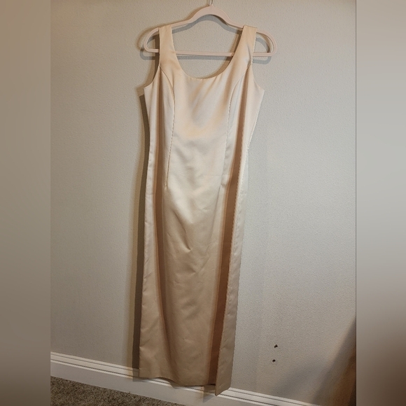 Floor Length Satin Cream Dress by Ever Beauty Formal Size 10 - Picture 2 of 8